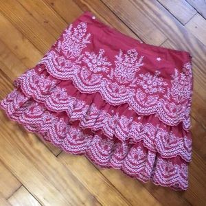 Ulla Johnson Tiered Eyelet Miniskirt, Pink, size 2